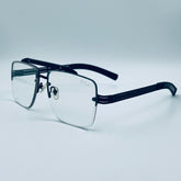 DEETA" Black Aviator Half Rimmed Sunglasses for Men