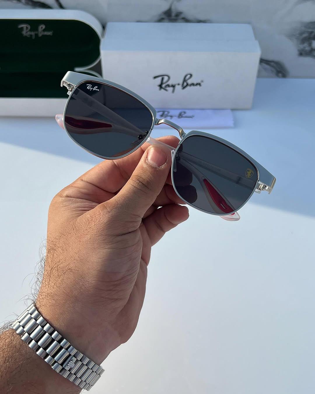 Ray-Ban Silver Frame Sunglasses with Black Lenses